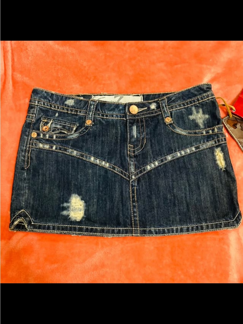 Seven7 Dark Blue Distressed Denim Mini Skirt